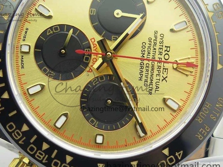 1230 FlexibleFit Daytona SS YG Ceramic Bezel JH Best Edition Gold Dial On SS YG Bracelet A 3528